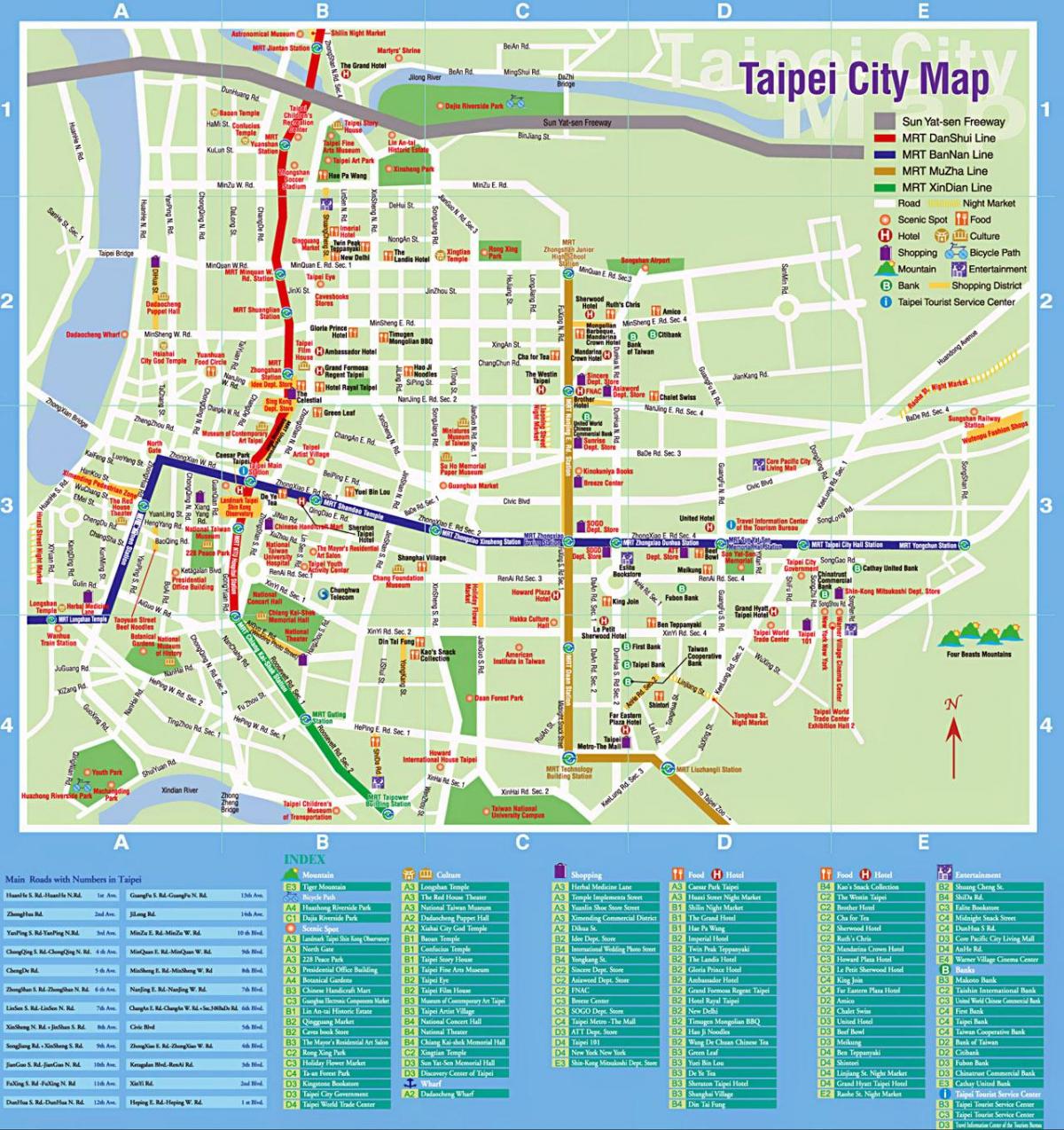 Taipeija autobusnu rutu mapu