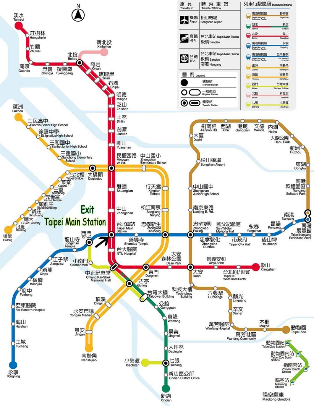 Taipeija glavnu železničku stanicu mapu