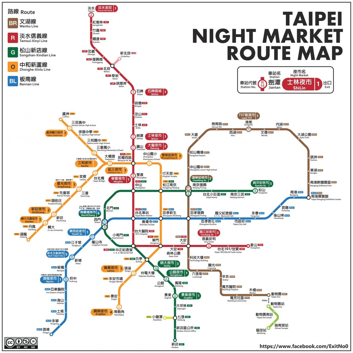 mapa Taipeija noć tržišta