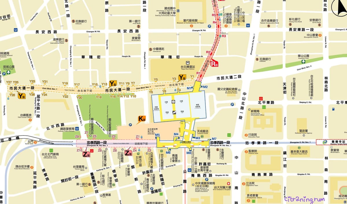 mapa Taipeija pod zemljom tržnom centru
