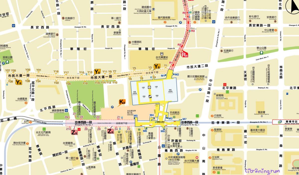 mapa Taipeija pod zemljom tržnom centru